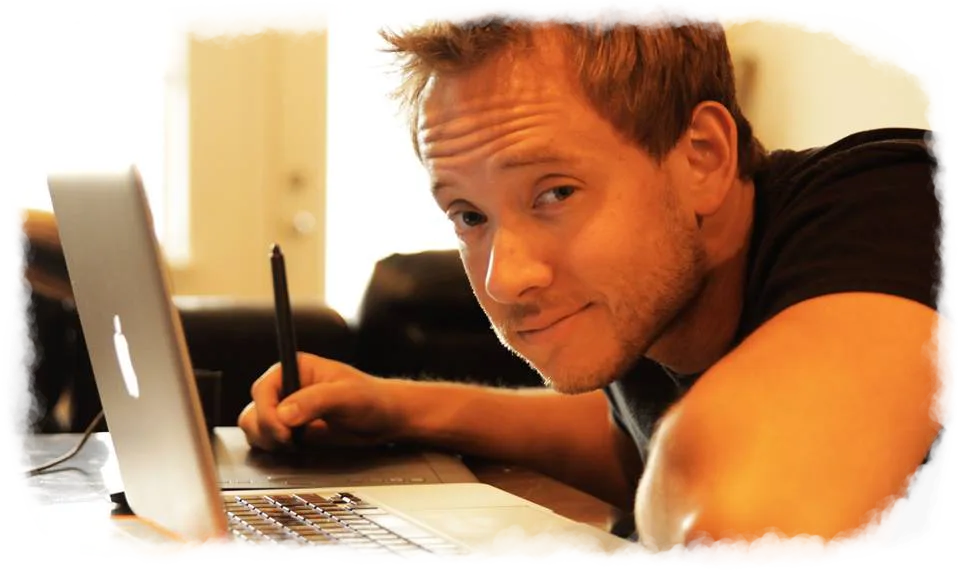Joshua working on his computer